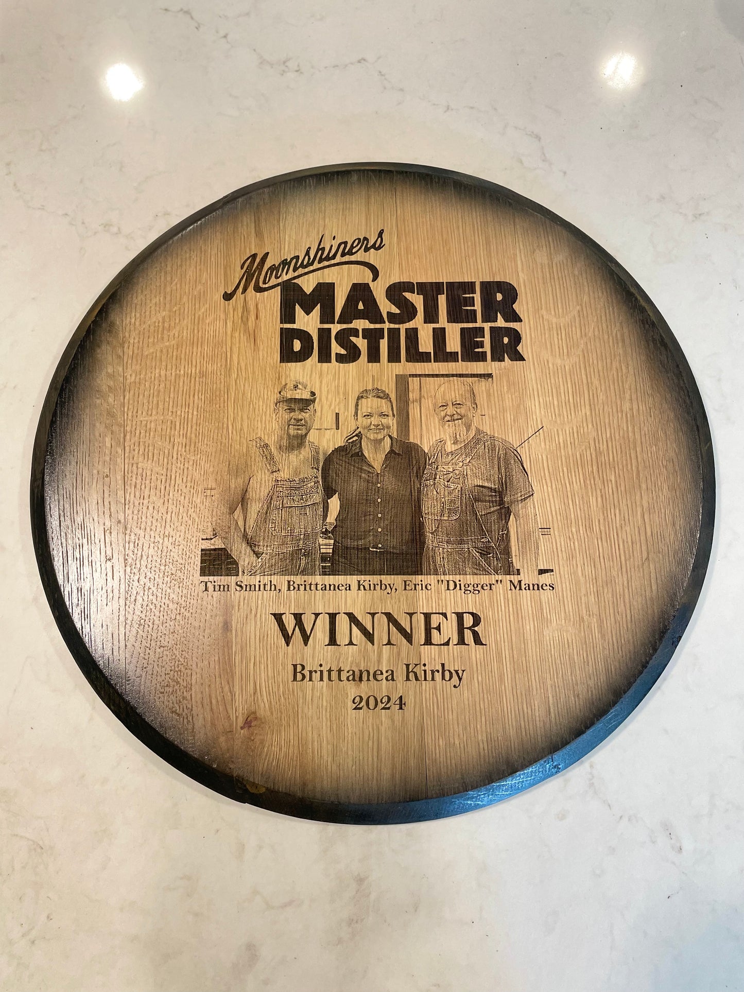 Custom Commemorative Photo Engraved Whiskey Barrel Head