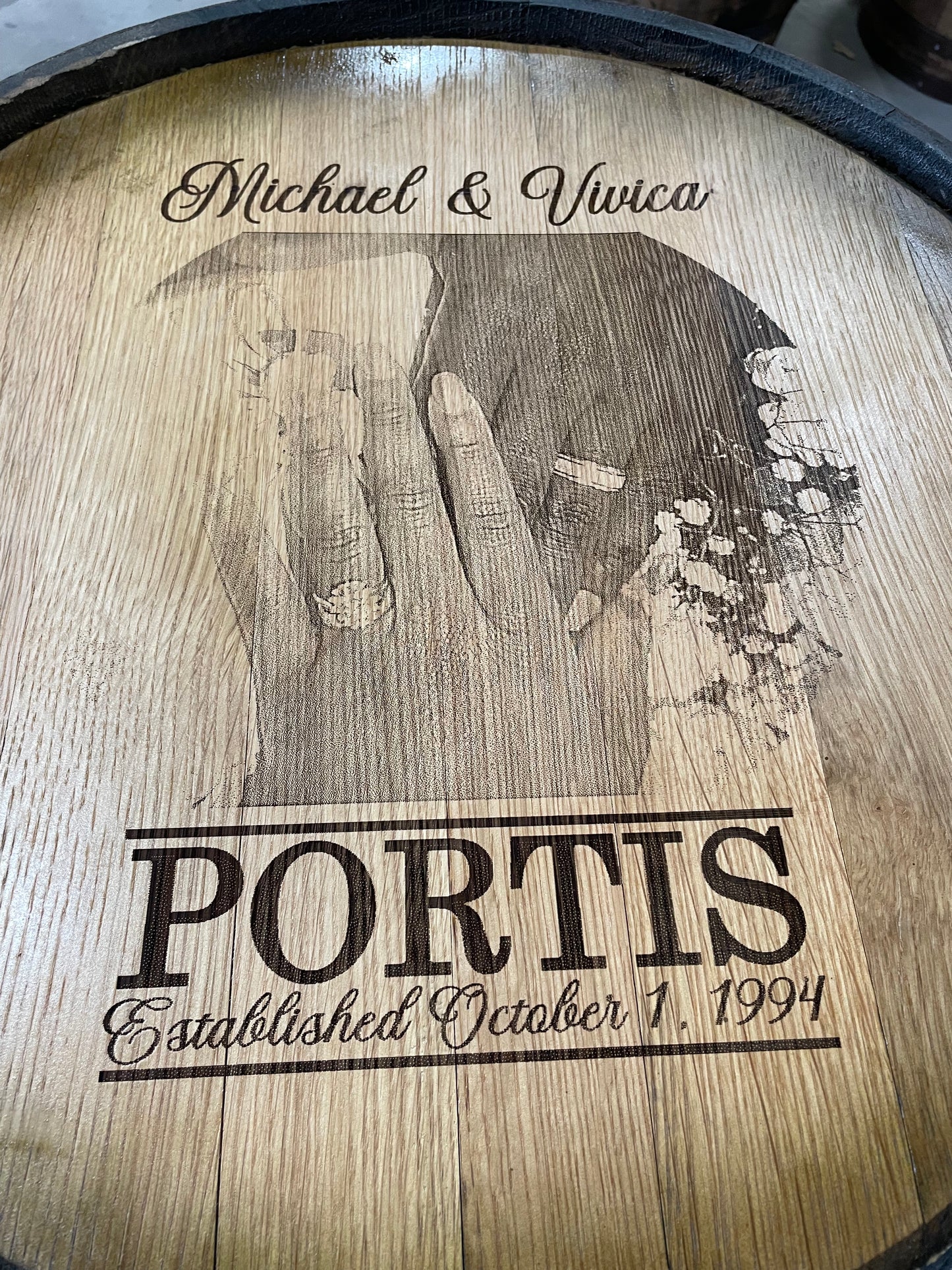 Custom Commemorative Photo Engraved Whiskey Barrel Head