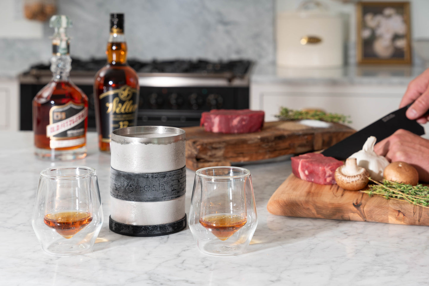 Nesh Whiskey Chiller and Double Wall Glass Tumbler Set