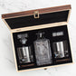 Engraved Omega Psi Phi - Personalized Whiskey Decanter Set In Wood Gift Box