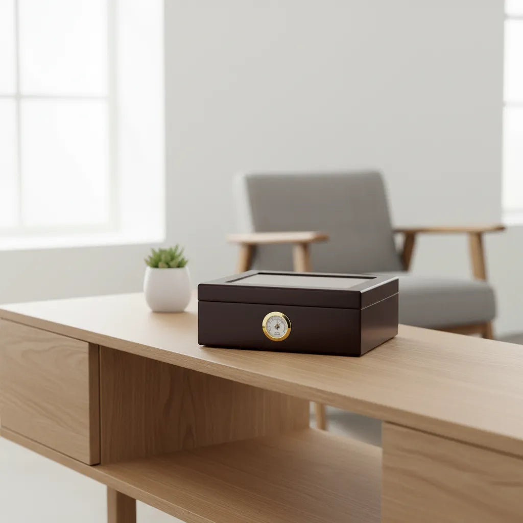 Premium Cigar Wood Box with Glass Top - Elegant Cigar Storage Solution