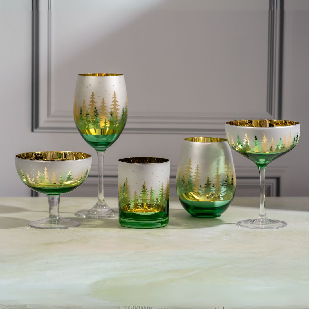 Green Pine Tree Stemless Glasses