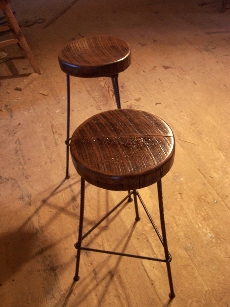 Bar stools counter height - Industrial counter stools with metal legs -Reclaimed wood bar height bar stools for man cave decor