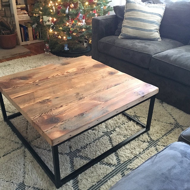 Square coffee table extra large - Wood coffee table rustic modern - Reclaimed wood coffee table - Living room furniture