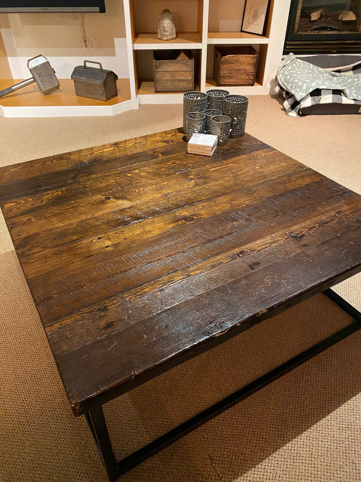 Square coffee table extra large - Wood coffee table rustic modern - Reclaimed wood coffee table - Living room furniture
