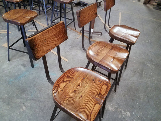 Set of 4 Bar Stools Counter Height, Bar Stools With Backs, Scooped Seat Brewster Stools, Counter Stools, Reclaimed Bar Stool, Man Cave Decor