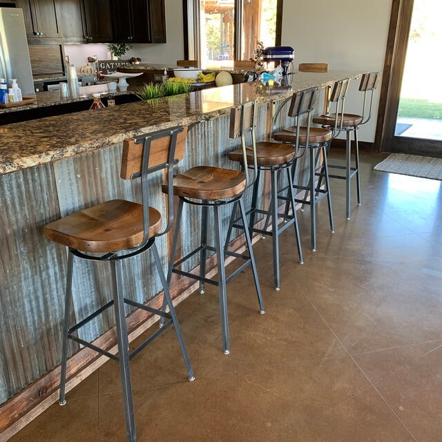 Swiveling Bar Stool With Back, Counter Stool, Scooped Seat Brewster, Tractor Seat Industrial Stool for commercial or home