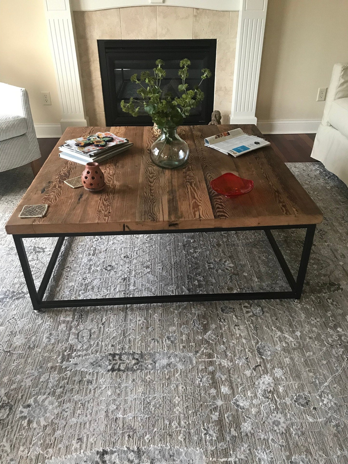 Square coffee table extra large - Wood coffee table rustic modern - Reclaimed wood coffee table - Living room furniture