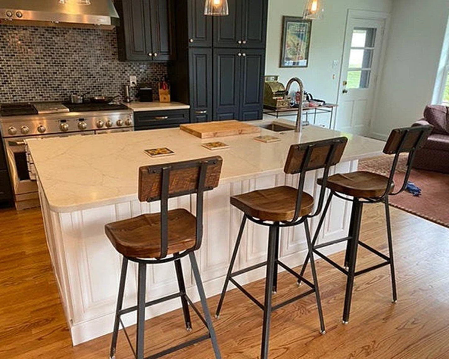 Swiveling Bar Stool With Back, Counter Stool, Scooped Seat Brewster, Tractor Seat Industrial Stool for commercial or home