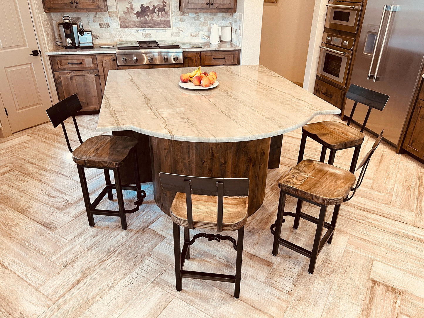 Sturdy wooden bar stools with backs - Rustic counter height stools - Baker Street Stool - Large stool seat with authentic industrial design