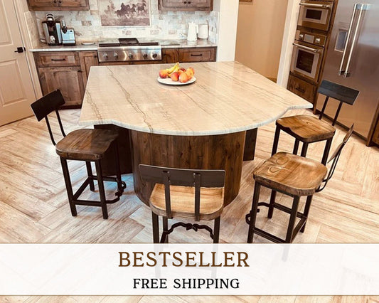 Sturdy wooden bar stools with backs - Rustic counter height stools - Baker Street Stool - Large stool seat with authentic industrial design