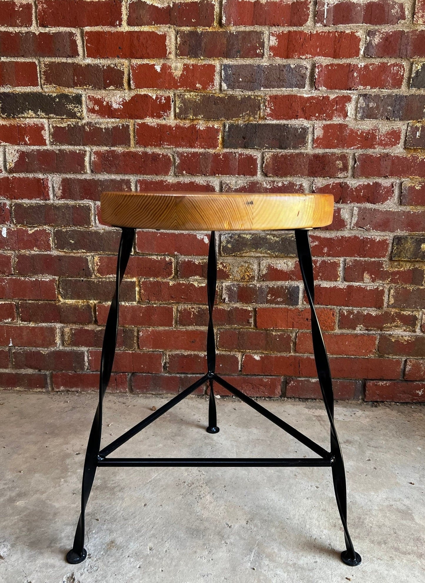 Twisted Wrought Iron Leg Bar Stool, Modern Bar Stool, Industrial Tripod Bar Stool, Backless Bar Stool, Reclaimed Wood Stool