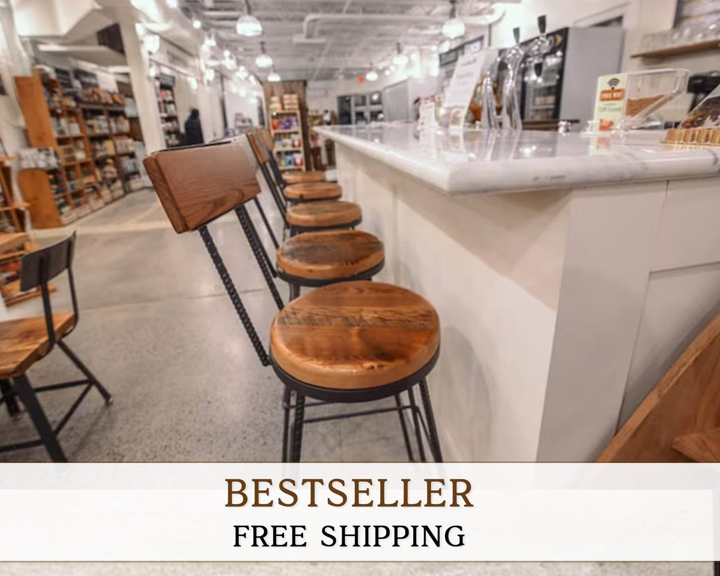 Swiveling Industrial Bar Stools With Backs -THE SULLY- Counter Height Wooden Bar Stools, Vintage Rustic Bar Stools For Island