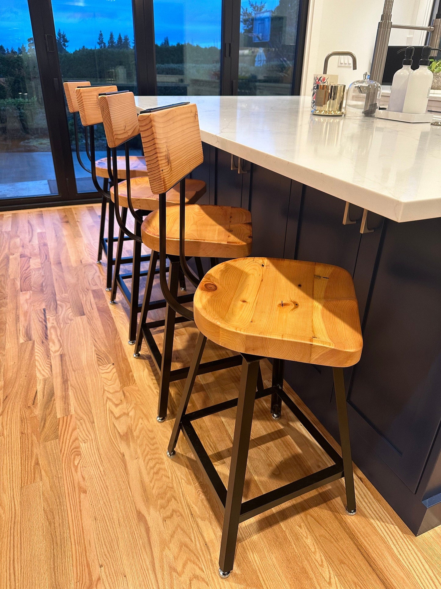 Swiveling Bar Stool With Back, Counter Stool, Scooped Seat Brewster, Tractor Seat Industrial Stool for commercial or home