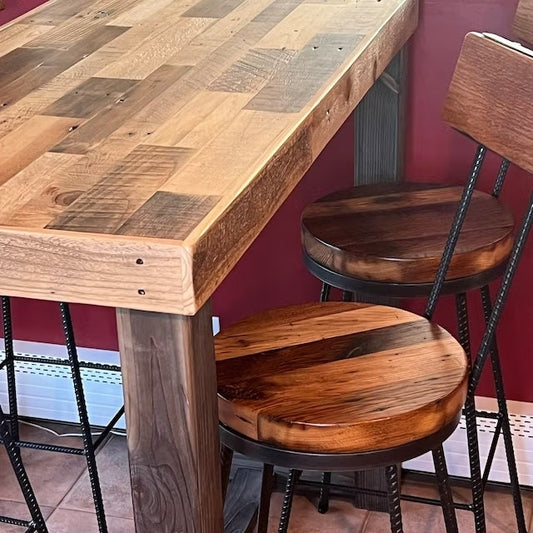 Swiveling Industrial Bar Stools With Backs -THE SULLY- Counter Height Wooden Bar Stools, Vintage Rustic Bar Stools For Island