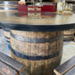 Custom made Bourbon Barrel Bistro/Pub Table Table with cabinet base and glass insert- Custom designed laser engraving available