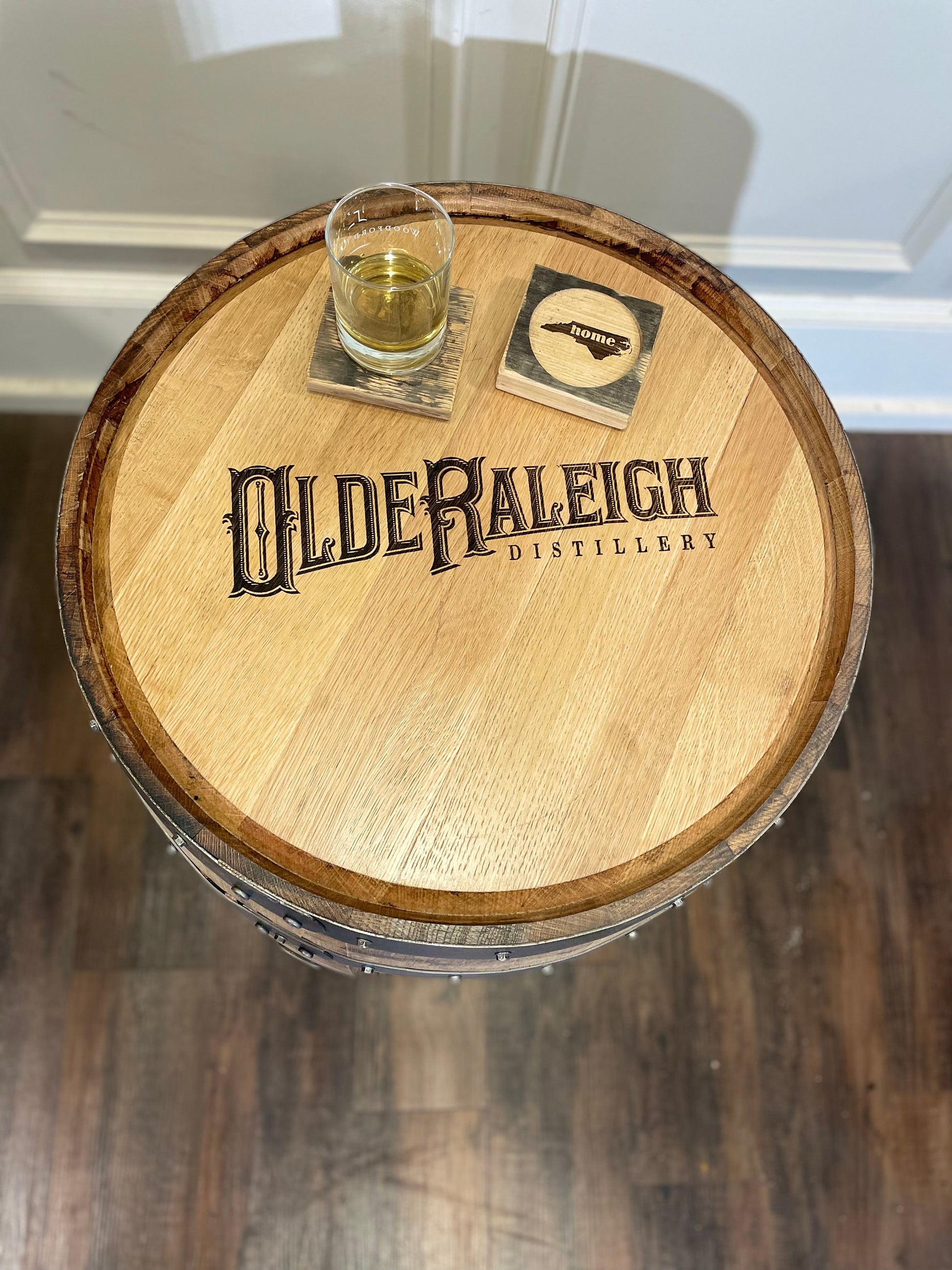 Whiskey Barrel End Table- Custom Engraving Available