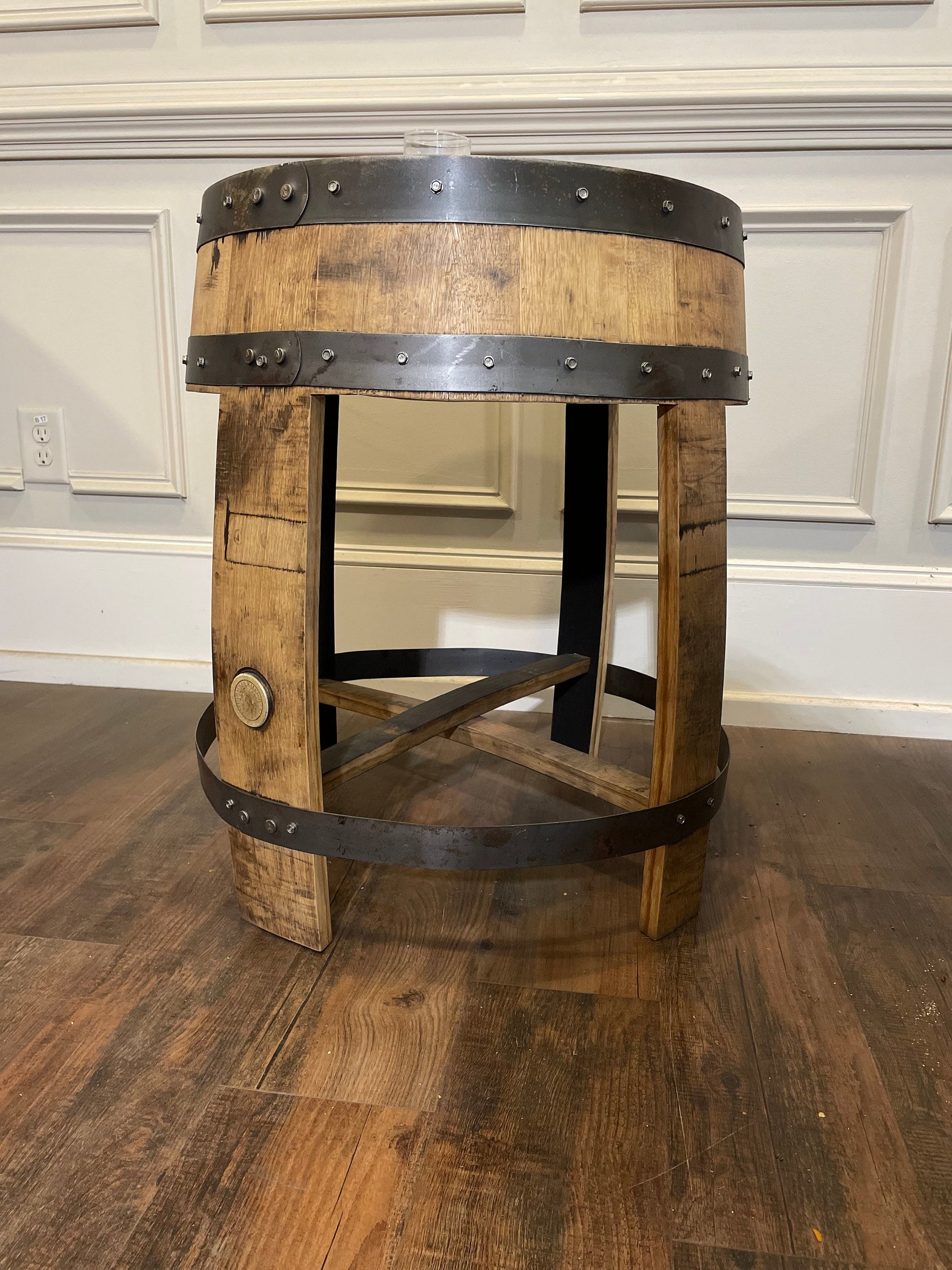 Whiskey Barrel End Table- Custom Engraving Available