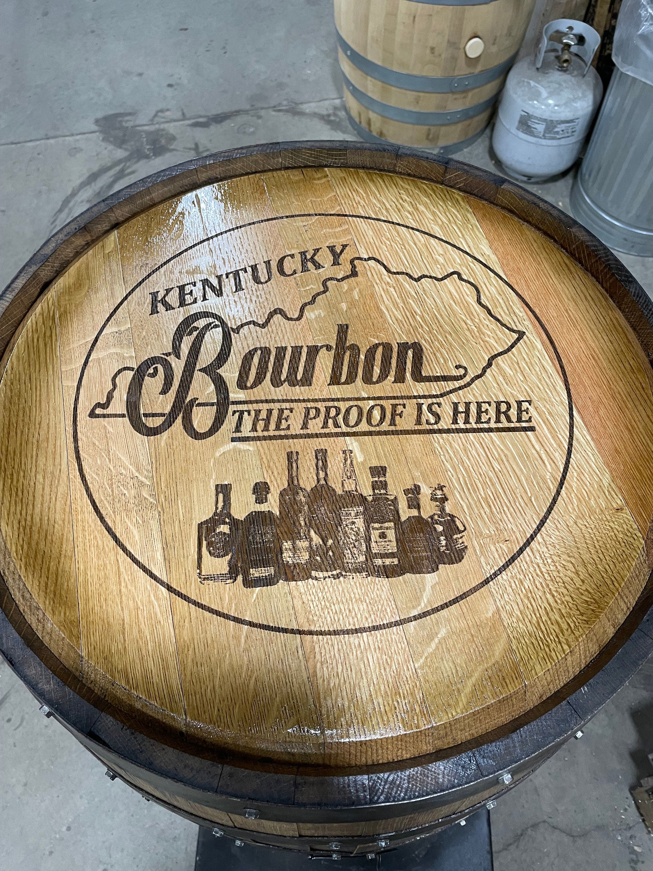 Coffee Table From Authentic Whiskey Barrel Lids, End Table, popular Bourbon Barrel Table