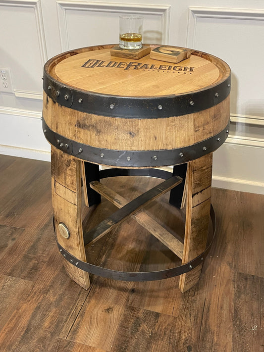 Whiskey Barrel End Table- Custom Engraving Available