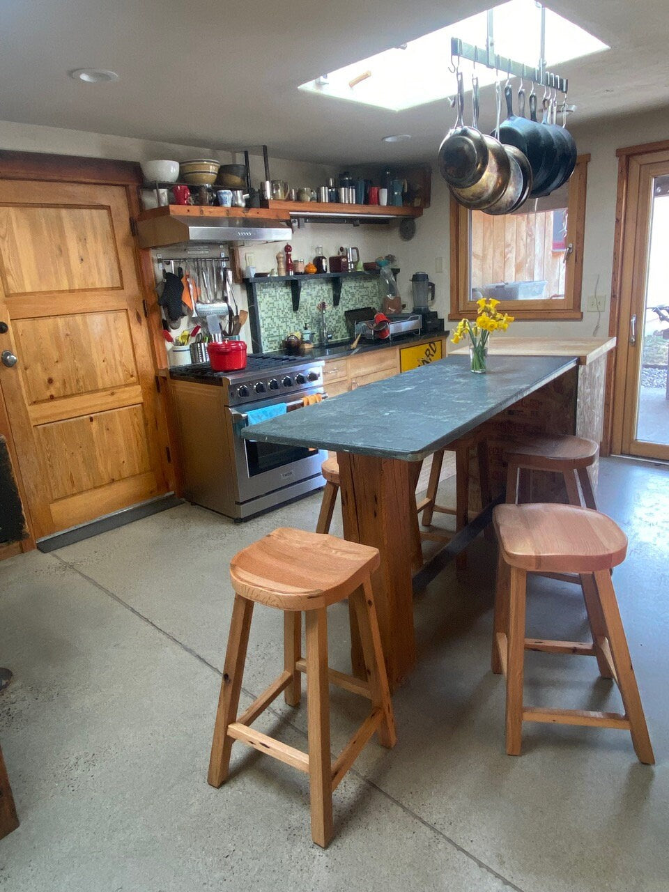 Oak Barstool, Counter Height Stool, Reclaimed Wood Tractor Seat Stool, Backless Bar Stool, Scooped Seat Kitchen Stool