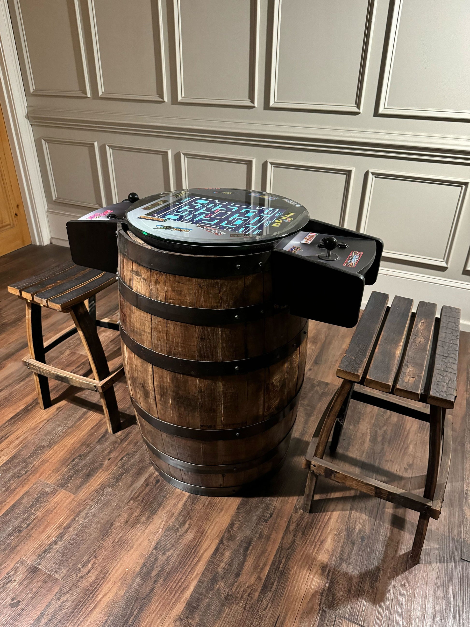 Bourbon Barrel Arcade Table- 60 Old School Games Included