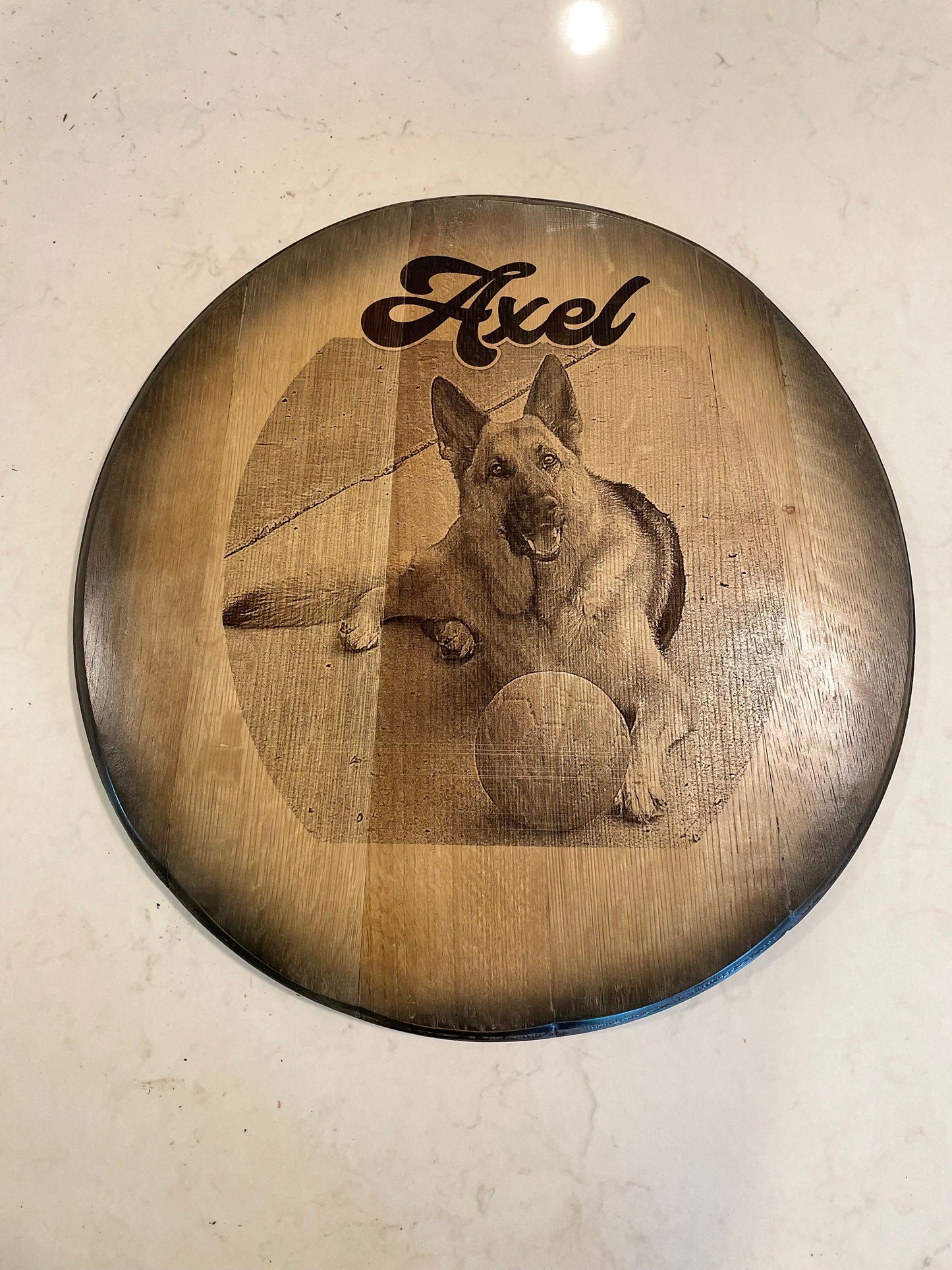 Custom Commemorative Photo Engraved Whiskey Barrel Head
