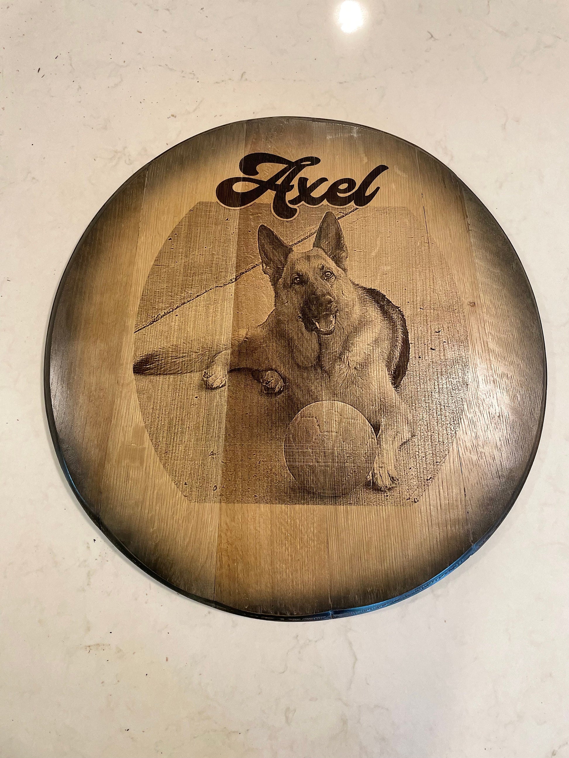 Custom Commemorative Photo Engraved Whiskey Barrel Head