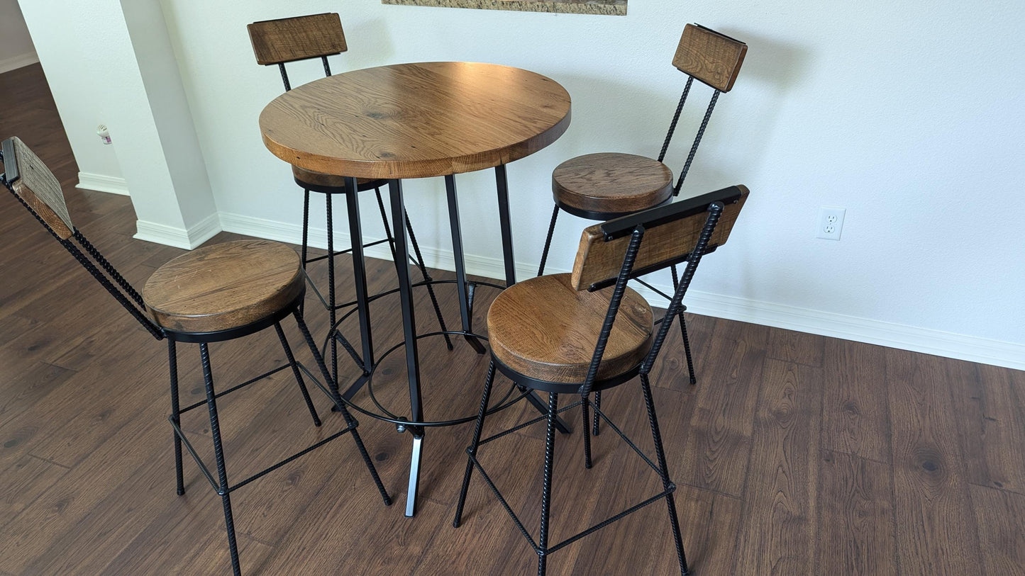 Bar Height Table Round - Pub Table With Foot Rest - Pub table bar height with design - Reclaimed wood bar height table