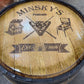 Custom made Bourbon Barrel Bistro/Pub Table Table with cabinet base and glass insert- Custom designed laser engraving available