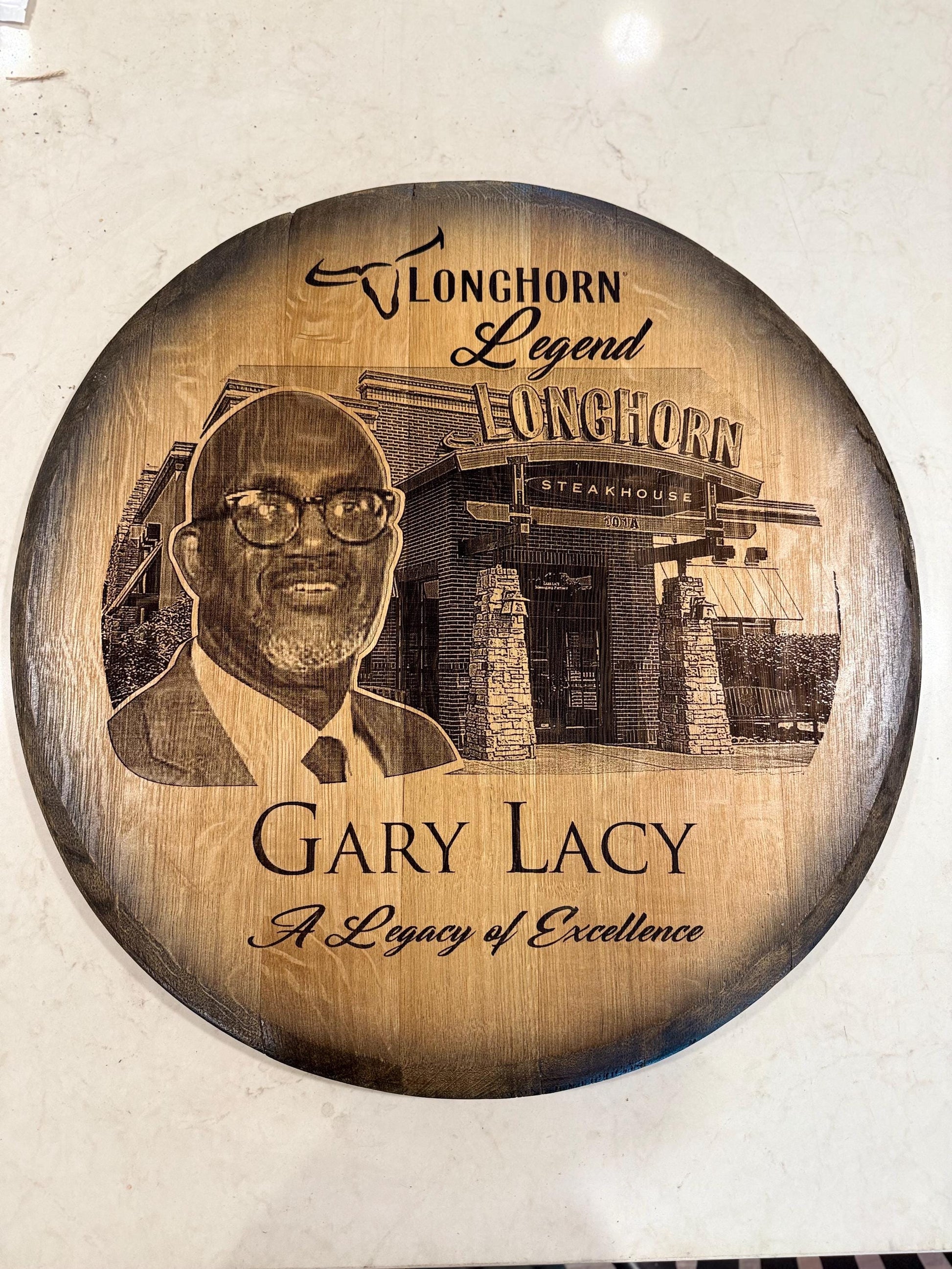 Custom Commemorative Photo Engraved Whiskey Barrel Head