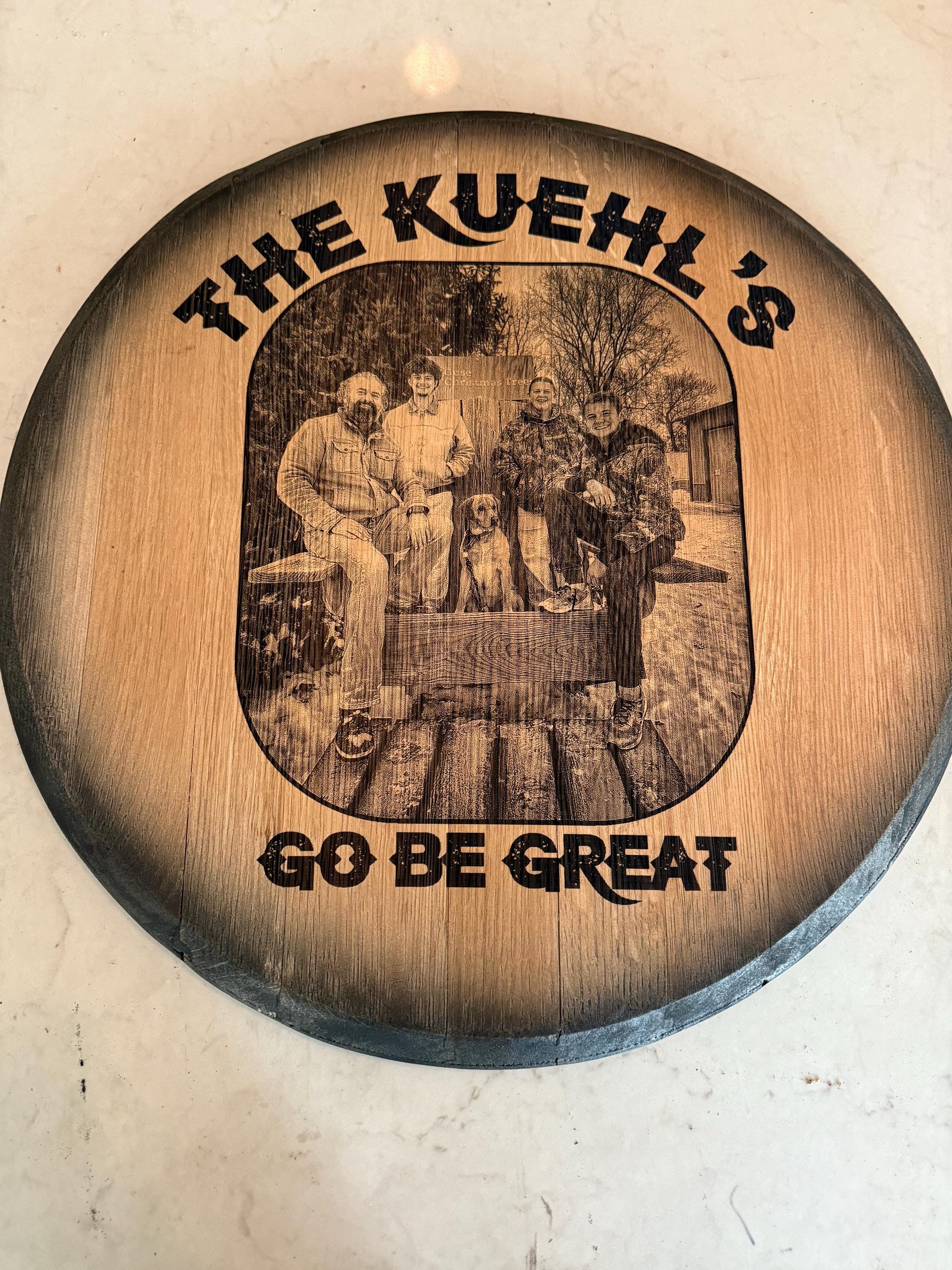 Custom Commemorative Photo Engraved Whiskey Barrel Head