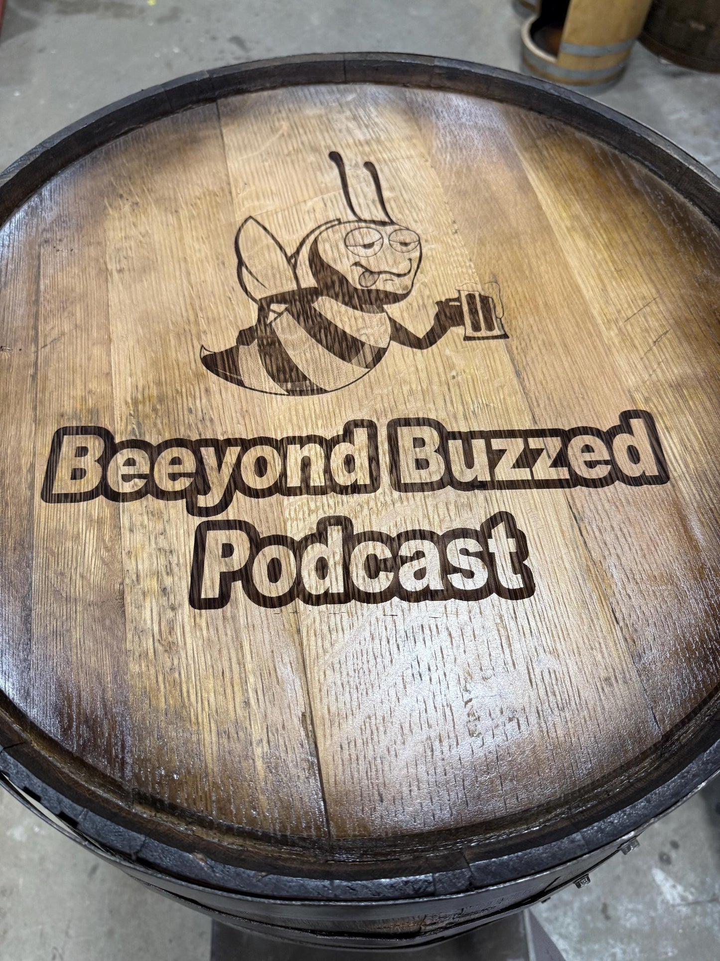 Custom made Bourbon Barrel Bistro/Pub Table Table with cabinet base and glass insert- Custom designed laser engraving available