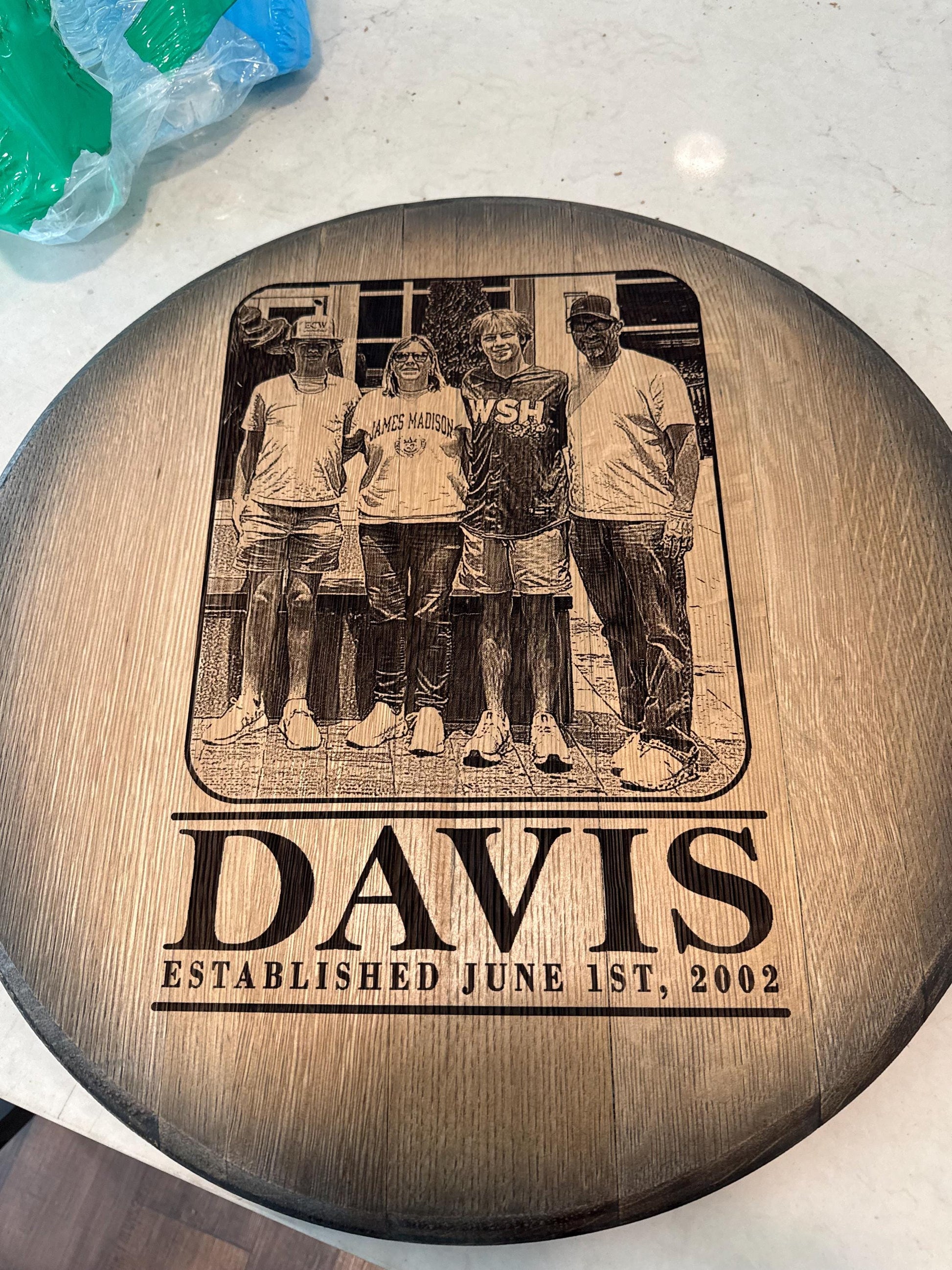 Custom Commemorative Photo Engraved Whiskey Barrel Head