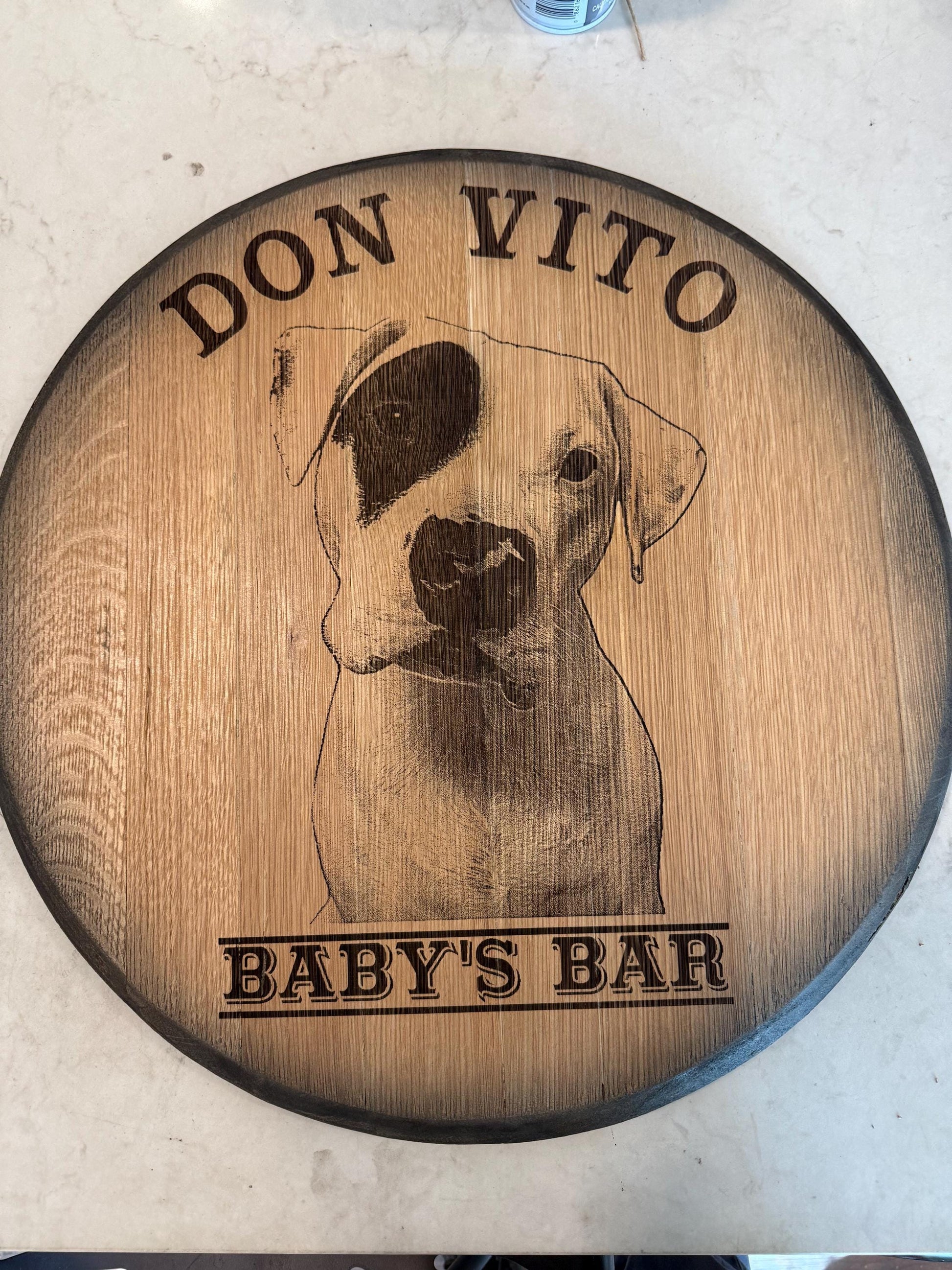 Custom Commemorative Photo Engraved Whiskey Barrel Head