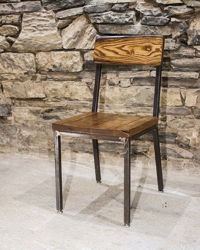 Modern Farmhouse Stool With Back, Solid Wood Bar Chair, Metal Bar Stools, ZEITGEIST, Sturdy Urban Chairs, Reclaimed Wood Dining Chair, Rebar