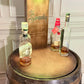Motorized Pop Up Bourbon Barrel Cabinet. Remote control & LED lighting. Works with Alexa and Google Home. Custom engraving available.