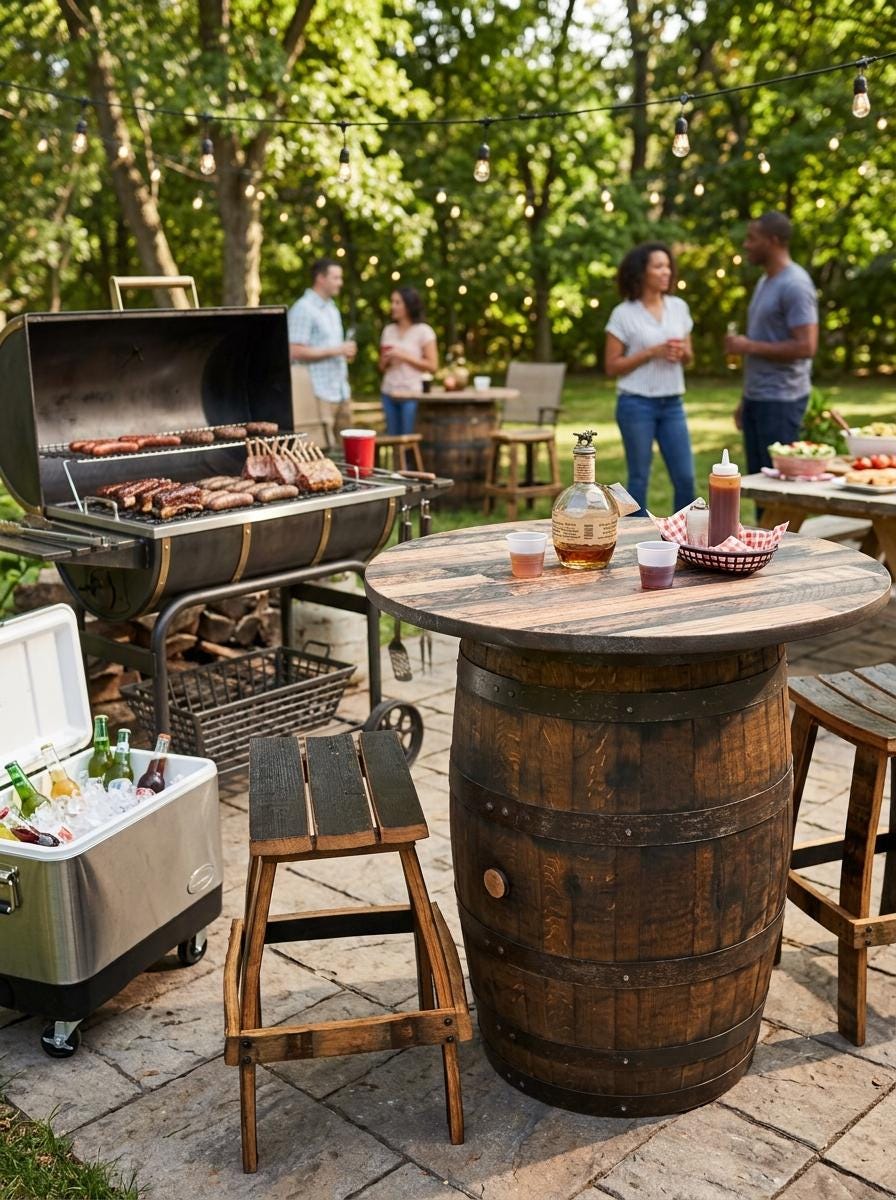 Outdoor Bourbon Barrel Bistro/Patio Table with optional stools