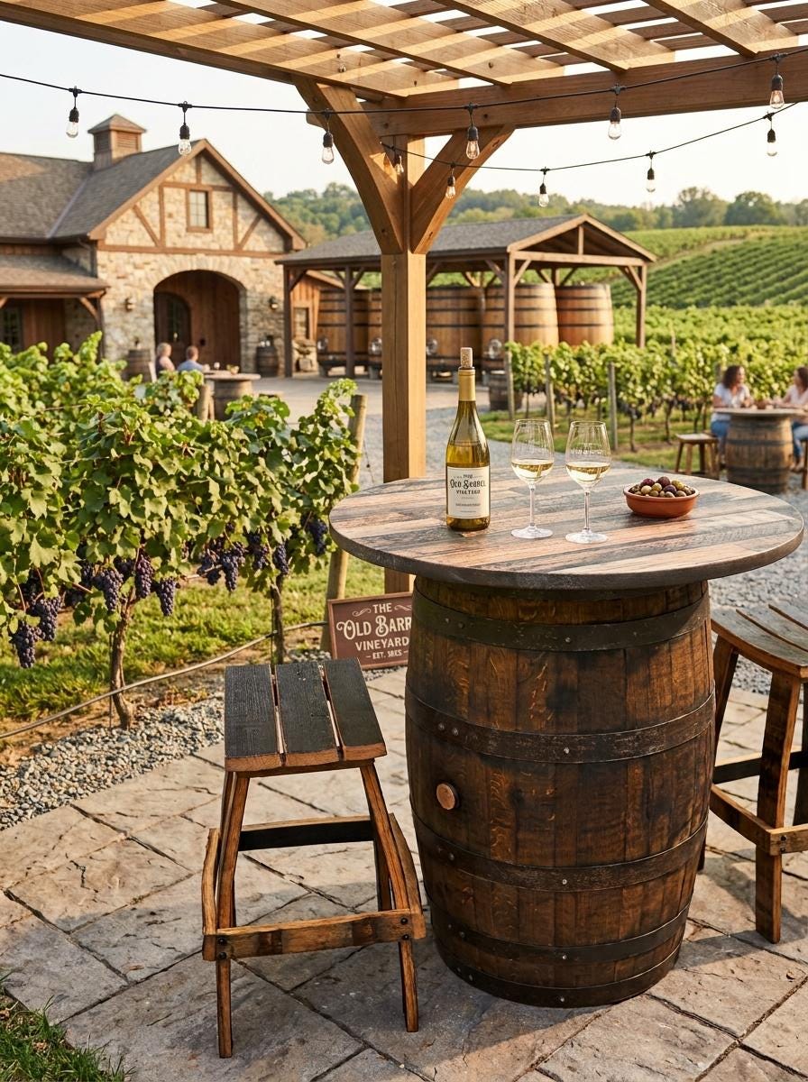 Outdoor Bourbon Barrel Bistro/Patio Table with optional stools