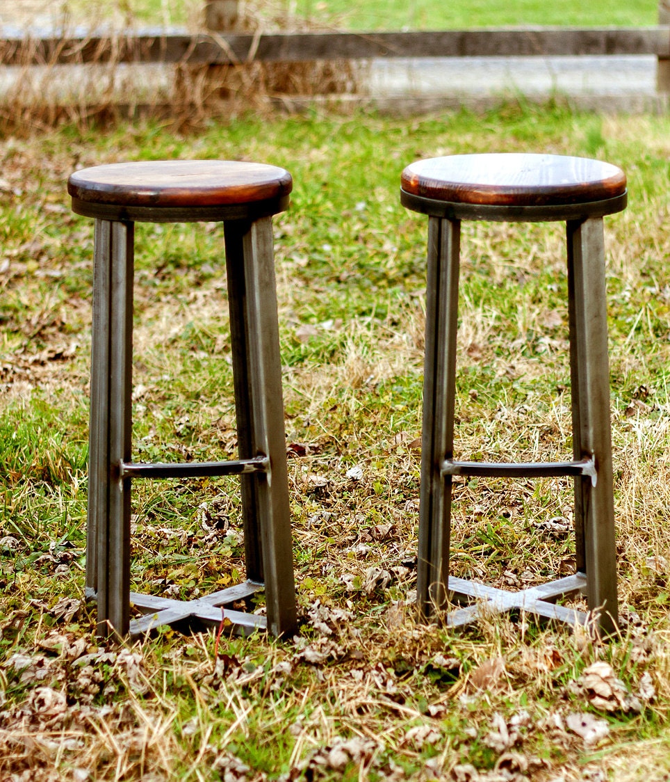 THE SEATTLE- Counter stool modern with industrial design - Backless bar stool counter height - Reclaimed wood counter stool
