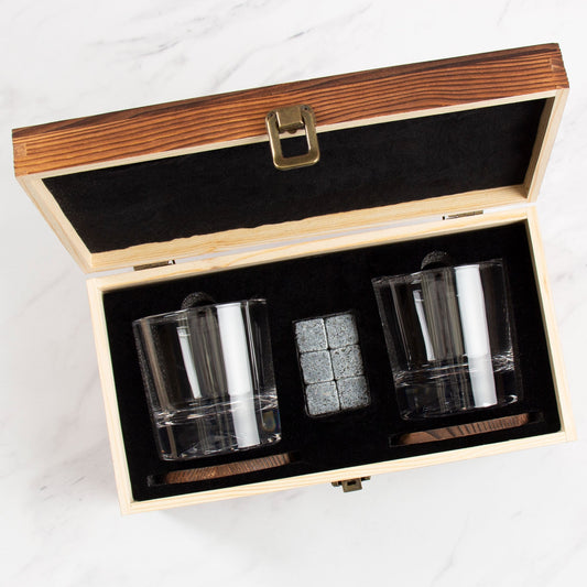 Whiskey Glass Set in Gift Wood Box