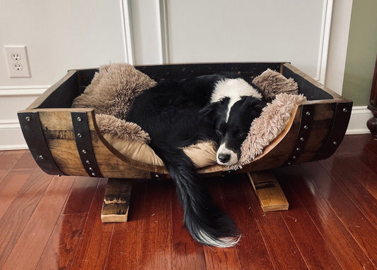 Whiskey Barrel Dog Bed- Josie approved!