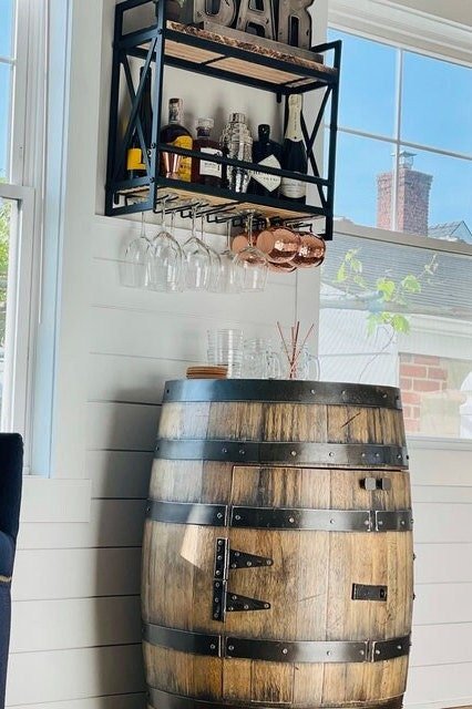 Half whiskey barrel online cabinet