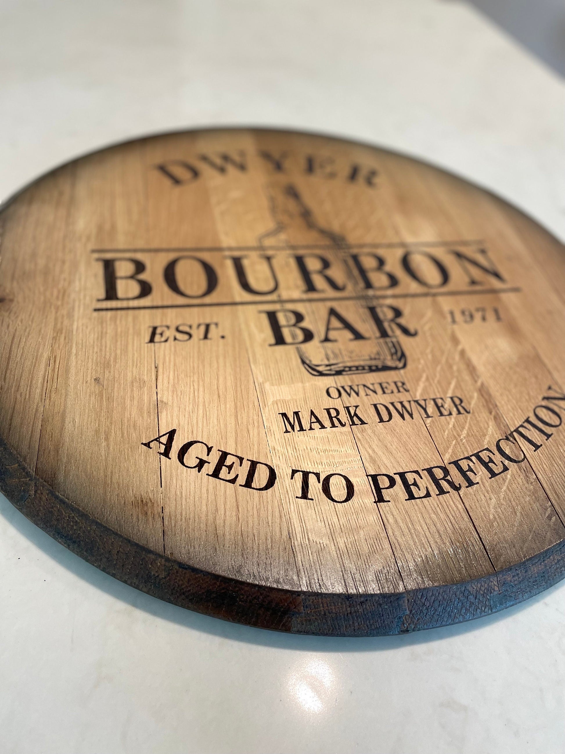Bourbon Barrel Head Bar Sign
