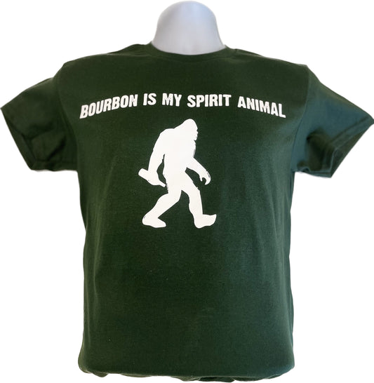 Bourbon is my spirit animal Sasquatch T shirt- Unisex- Forest Green